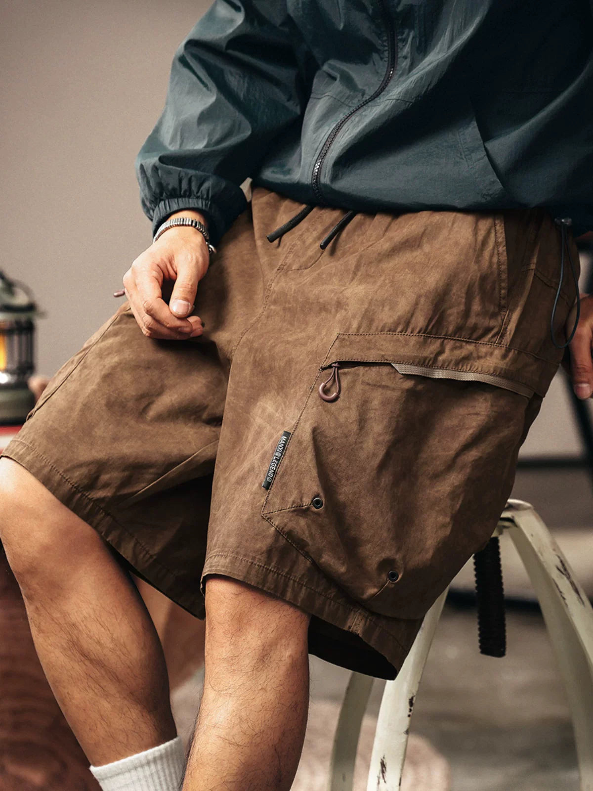 High-end mountain design sense retro thin tooling shorts men's summer ice silk middle pants casual five-point pants