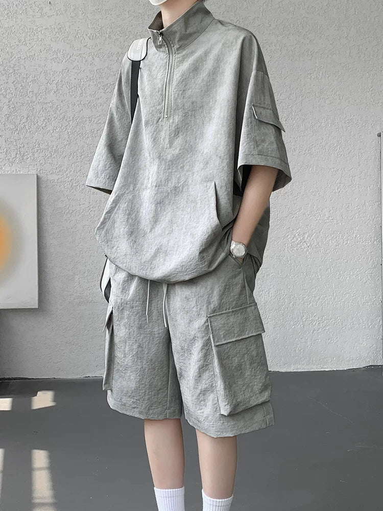 American tooling suit men's summer loose casual wear with a complete set of short sleeves 2026 new ice silk sports shorts