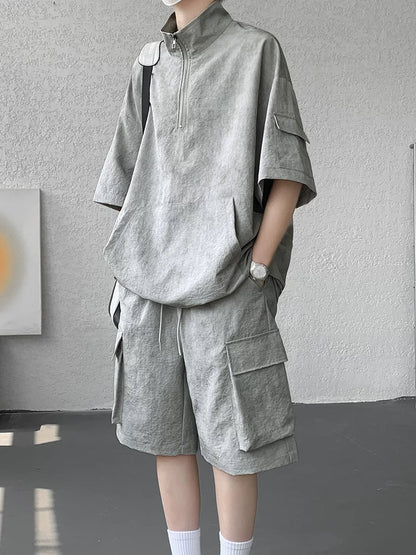 American tooling suit men's summer loose casual wear with a complete set of short sleeves 2026 new ice silk sports shorts