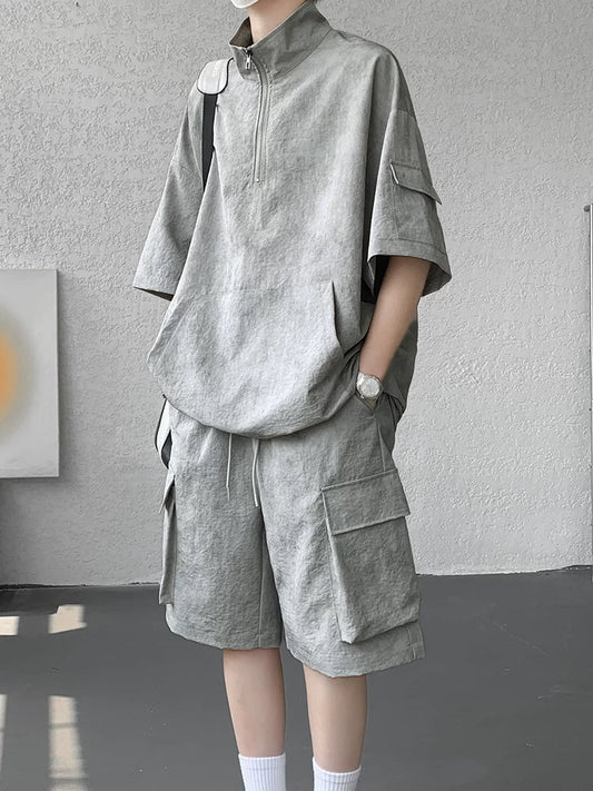 American tooling suit men's summer loose casual wear with a complete set of short sleeves 2026 new ice silk sports shorts