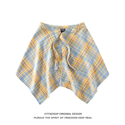 Stacked artifact colored plaid fart curtain women's one-piece lace-up Tibetan meat artifact men's hem boys' shirt