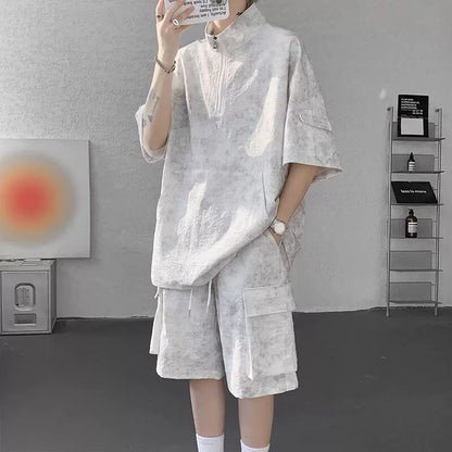 American tooling suit men's summer loose casual wear with a complete set of short sleeves 2026 new ice silk sports shorts