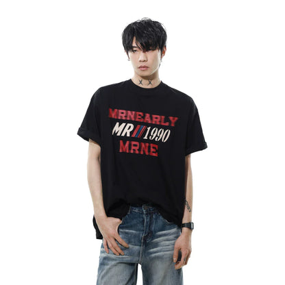 American retro letter printing cotton short-sleeved T-shirt men's loose summer couple half-sleeved top tide