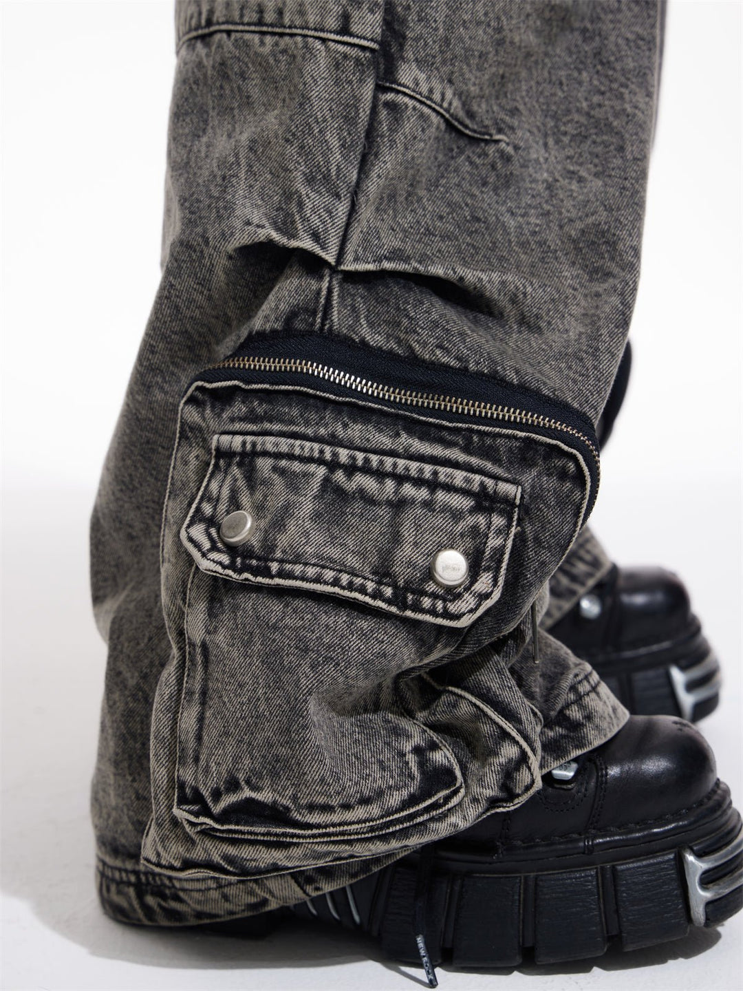 [PEOPLESTYLE] Multi-pocket wide leg casual jeans st2096