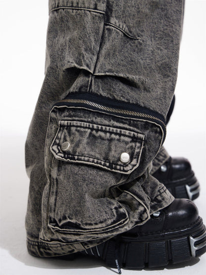 [PEOPLESTYLE] Multi-pocket wide leg casual jeans st2096