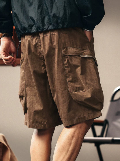 High-end mountain design sense retro thin tooling shorts men's summer ice silk middle pants casual five-point pants