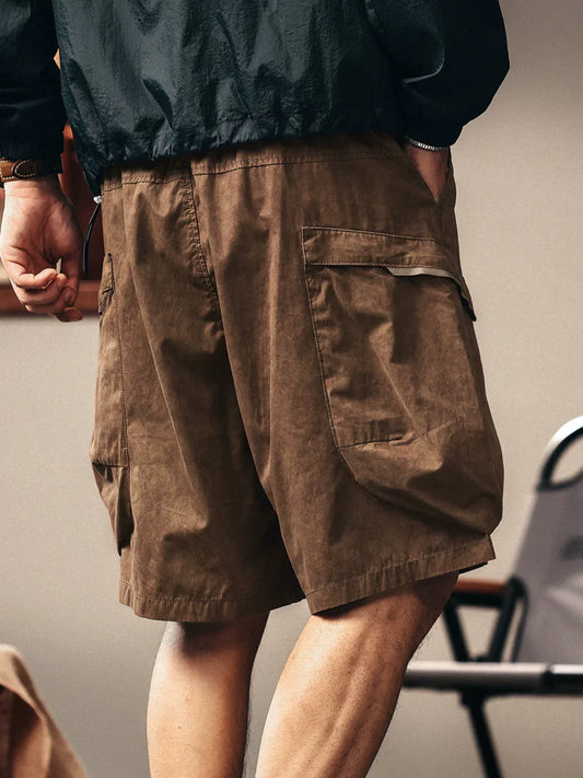 High-end mountain design sense retro thin tooling shorts men's summer ice silk middle pants casual five-point pants