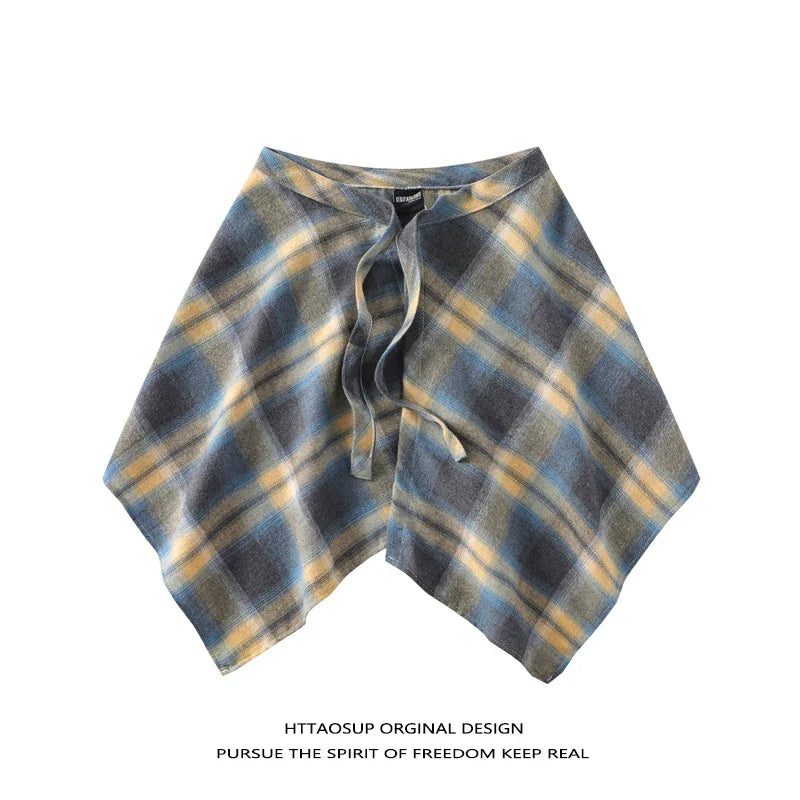 Stacked artifact colored plaid fart curtain women's one-piece lace-up Tibetan meat artifact men's hem boys' shirt