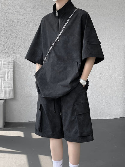 American tooling suit men's summer loose casual wear with a complete set of short sleeves 2026 new ice silk sports shorts