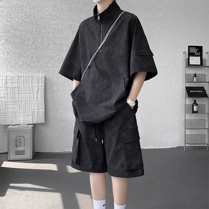 American tooling suit men's summer loose casual wear with a complete set of short sleeves 2026 new ice silk sports shorts
