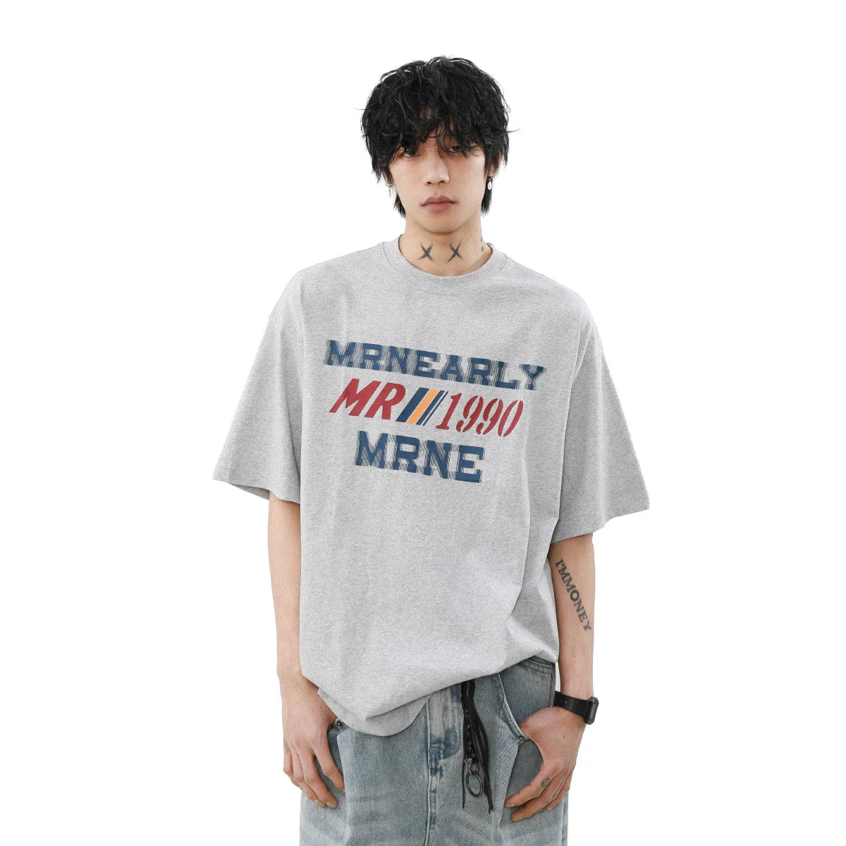 American retro letter printing cotton short-sleeved T-shirt men's loose summer couple half-sleeved top tide