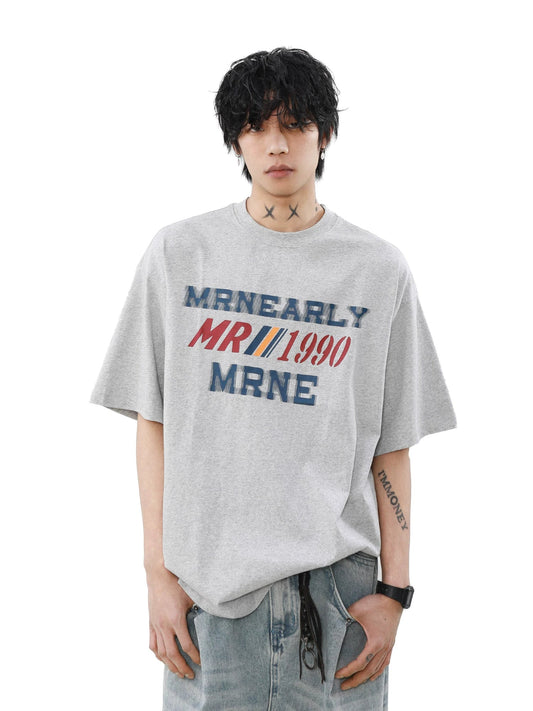 American retro letter printing cotton short-sleeved T-shirt men's loose summer couple half-sleeved top tide