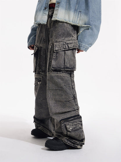 [PEOPLESTYLE] Multi-pocket wide leg casual jeans st2096