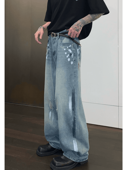 [CUIBUJU] street graffiti contrast color straight jeans st1759
