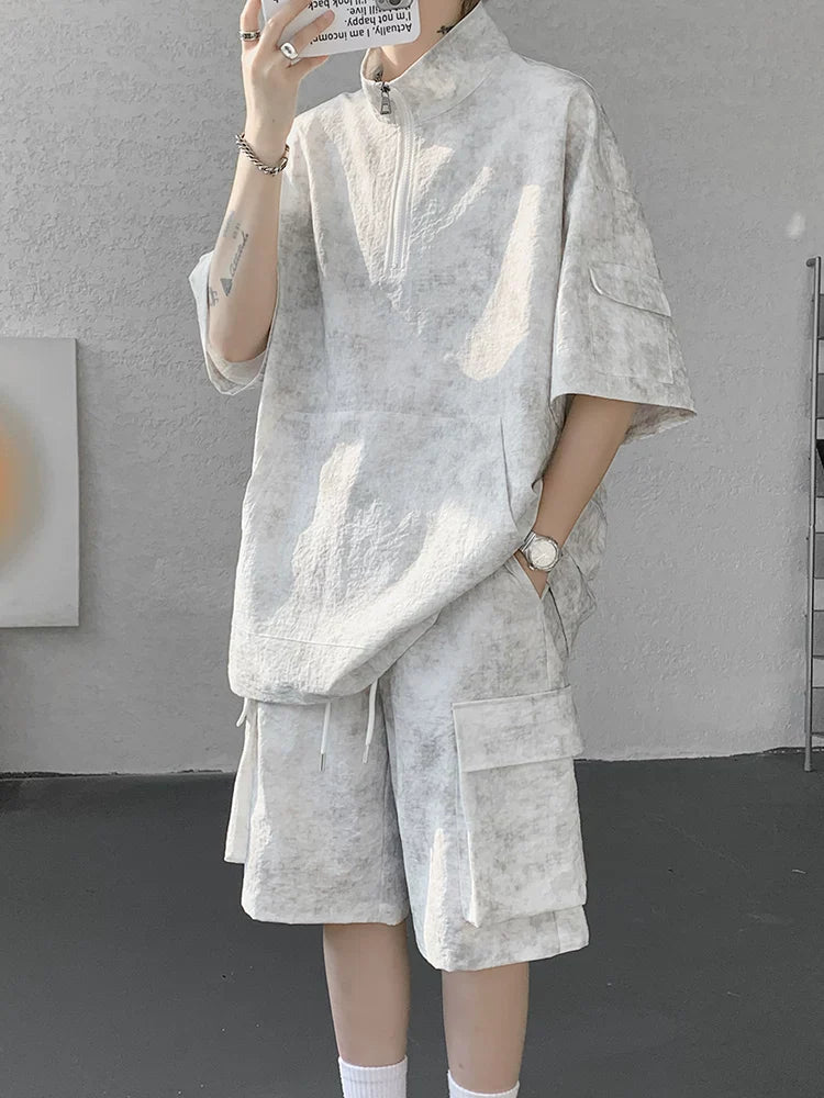 American tooling suit men's summer loose casual wear with a complete set of short sleeves 2026 new ice silk sports shorts