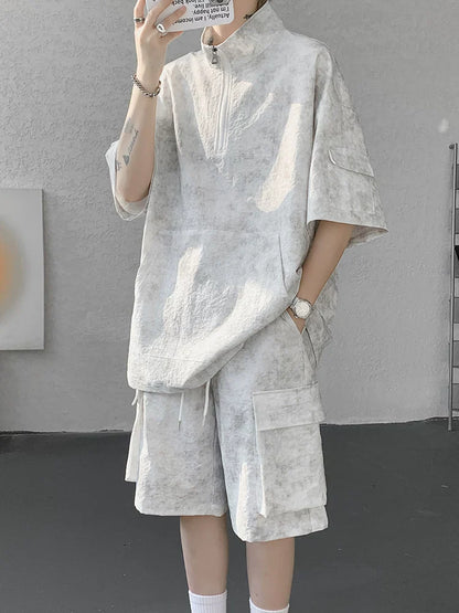 American tooling suit men's summer loose casual wear with a complete set of short sleeves 2026 new ice silk sports shorts