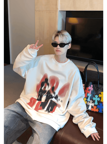 [CUIBUJU] color contrast printing sweater ST1846