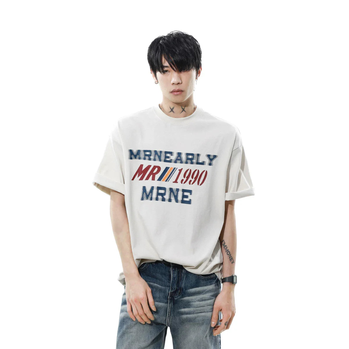 American retro letter printing cotton short-sleeved T-shirt men's loose summer couple half-sleeved top tide