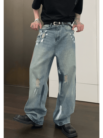 [CUIBUJU] street graffiti contrast color straight jeans st1759