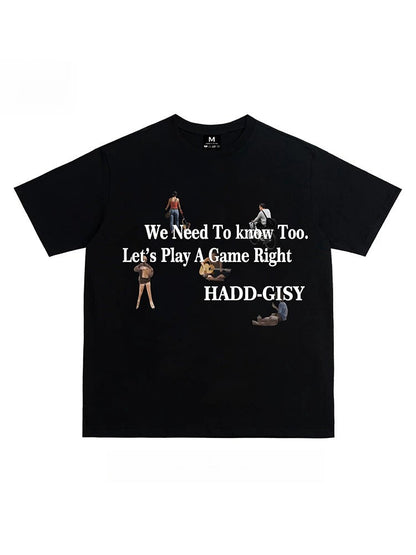 American-style Letter Print Basic Short-Sleeve T-Shirt, Unisex Loose Casual Couple Top