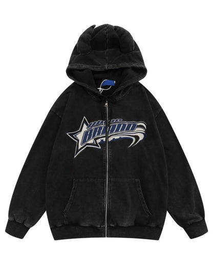 [Mz] DEVIL-HORN WASHED HOODIE st1886