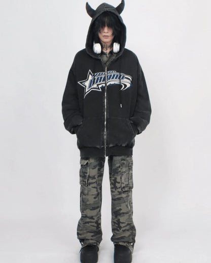 [Mz] DEVIL-HORN WASHED HOODIE st1886