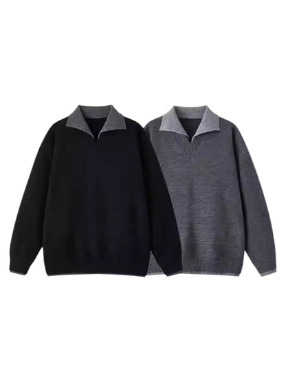 [W.K] CONTRAST-COLLAR POLO KNIT ST5055